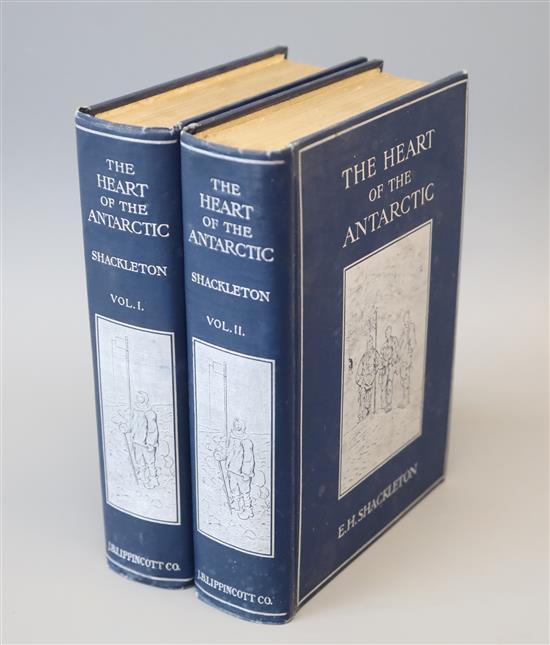 Shackleton, Ernest Henry, Sir - The Heart of the Antarctic, 1st edition, 2 vols, qto, original blue cloth, with two frontises, 3 folded